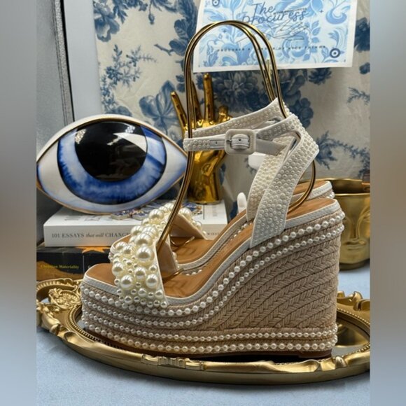 🆕 GIANNI BINI 🧿 NWOB Savanna Pearl Ornamented Platform Wedge Sandals, Sz 6.5 - Picture 9 of 16